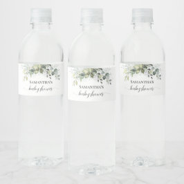 Grüne Eucalyptus Baby Dusche Wasser Flasche Etiket Wasserflaschenetikett