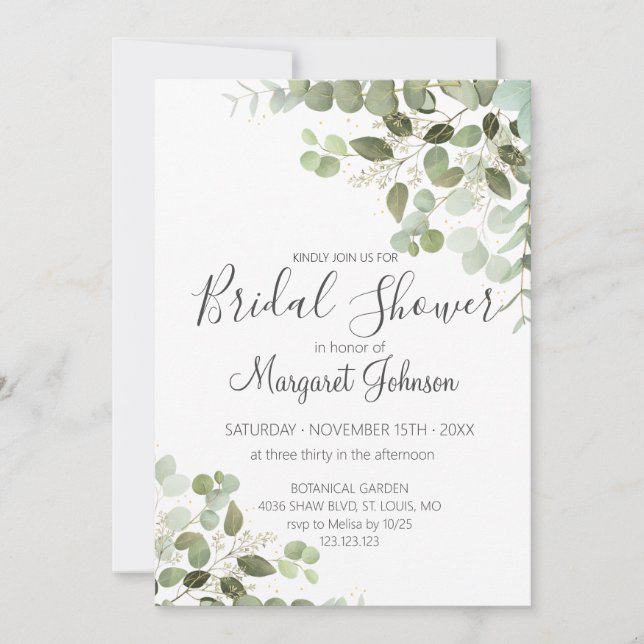 Grüne Eucalyptus Bridal Dusche Einladung (Vorderseite)