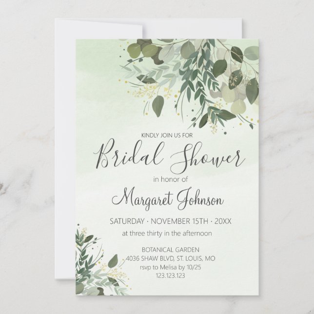 Grüne Eucalyptus Bridal Dusche Einladung (Vorderseite)