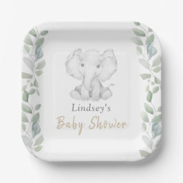 Grüne Eucalyptus Kleine Elephant Babydusche Pappteller