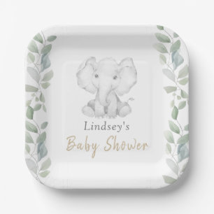 Grüne Eucalyptus Kleine Elephant Babydusche Pappteller