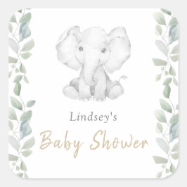 Grüne Eucalyptus Kleine Elephant Babydusche Quadratischer Aufkleber