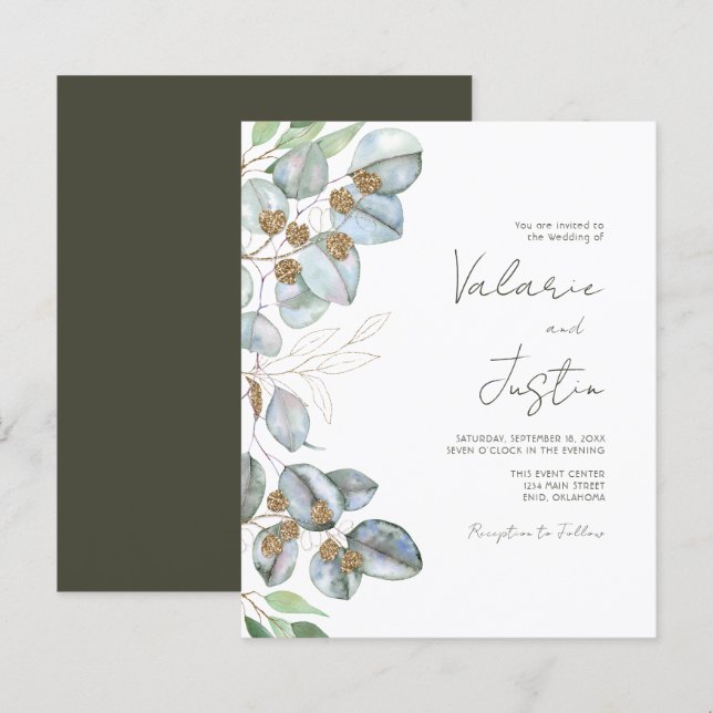 Grüne Eucalyptus Sage Hochzeit Einladung (Vorne/Hinten)
