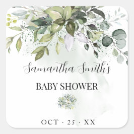 Grüne Eucalyptus Succulent Baby Shower Quadratischer Aufkleber