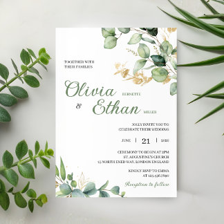 Grüne Eukalyptus-Aquarell-Botanische Hochzeit Einladung