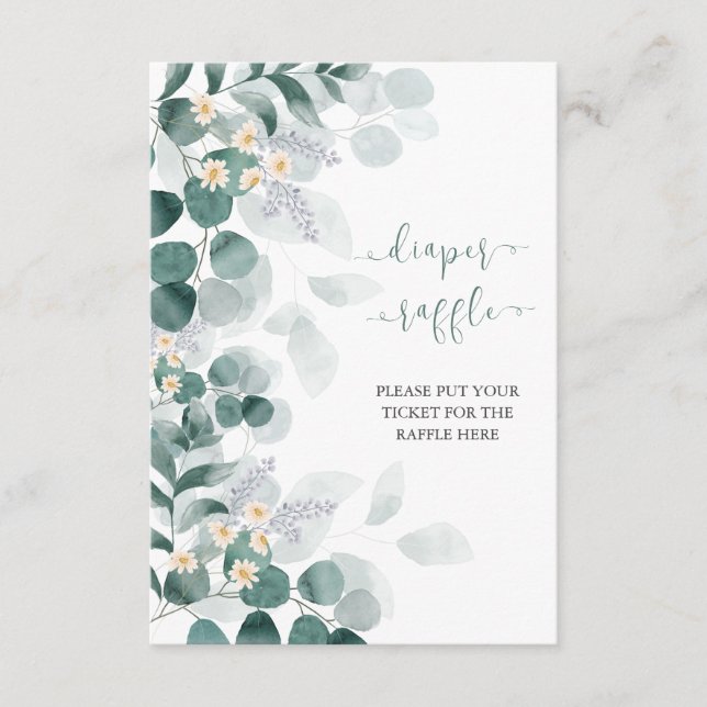 Grüne Eukalyptus Babydusche-Windeln Tombola Begleitkarte (Vorderseite)