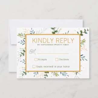 Grüne Eukalyptus Blattage Hochzeit RSVP Karte