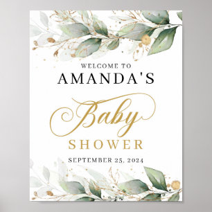 Grüne Eukalyptus-Blätter Begrüßungszeichen Poster