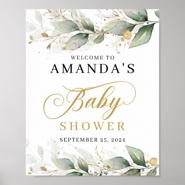 Grüne Eukalyptus-Blätter Begrüßungszeichen Poster (Vorne)