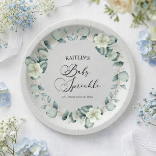 Grüne Eukalyptus-Blätter Botanical Baby Sprinkle Pappteller