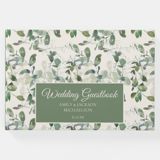 Grüne Eukalyptus-Blätter Gästebuch (Vorderseite)
