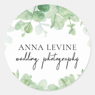 Grüne Eukalyptus-Blätter Grenzname Runder Aufkleber