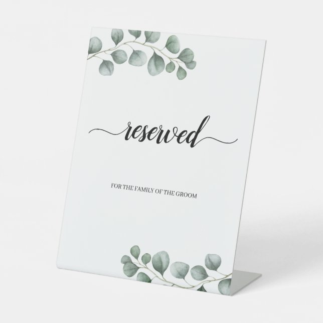 Grüne Eukalyptus-Blätter Kalligrafie vorbehalten Sockelschild (Vorderseite)