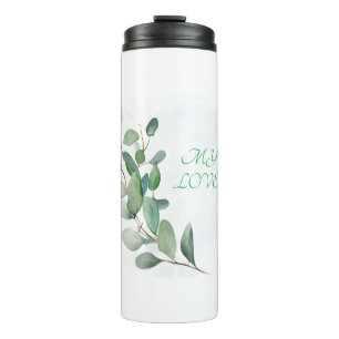 Grüne Eukalyptus-Blätter Thermosbecher