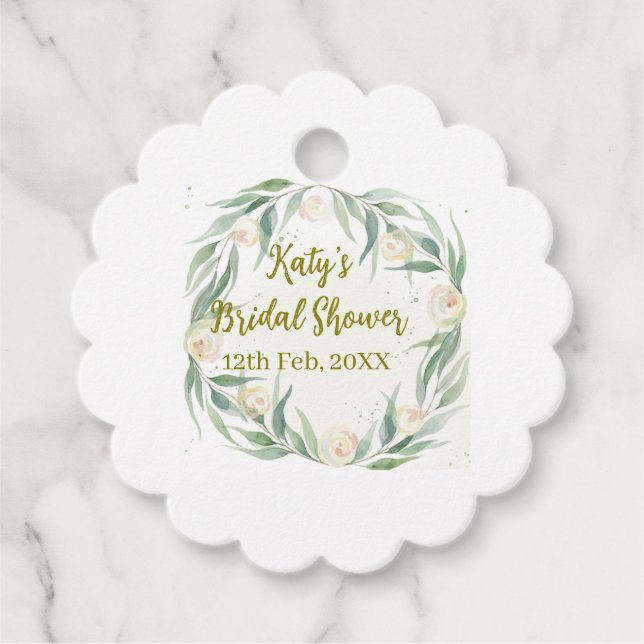 Grüne Eukalyptus-Blumen-Brautparty-Name Datum gehe Geschenkanhänger (Vorderseite)