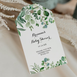 Grüne Eukalyptus Botanical Foliage Babydusche Geschenkanhänger