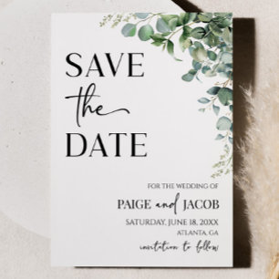 Grüne Eukalyptus-Botanische Hochzeit rettet das Da Save The Date
