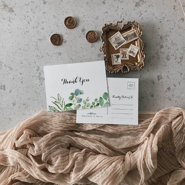 Grüne Eukalyptus Botanische Kalligrafie Vielen Dan Postkarte (Von Creator hochgeladen)