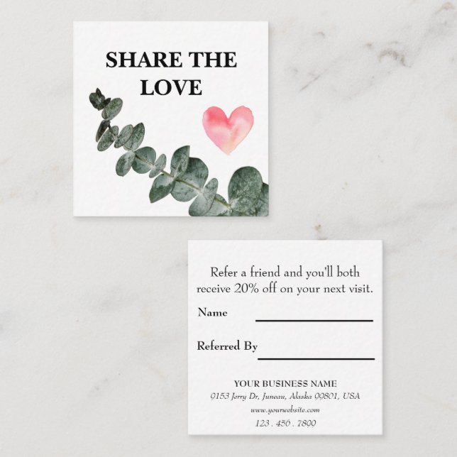 Grüne Eukalyptus Einfaches Geschäft  Empfehlungskarte (Vorne/Hinten)