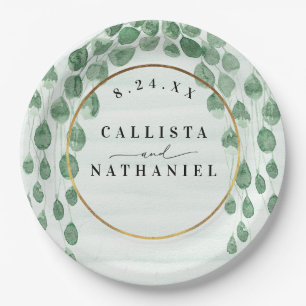 Grüne Eukalyptus Garland Goldmedaille Hochzeit Pappteller