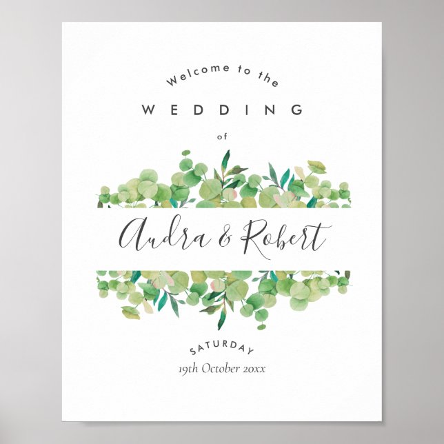 Grüne Eukalyptus Garland Wedding Begrüßungszeichen Poster (Vorne)