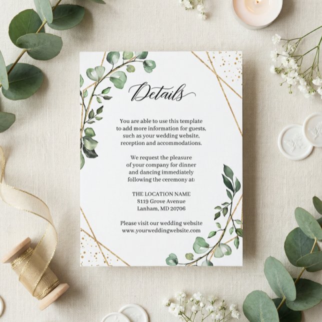 Grüne Eukalyptus Geometric Wedding Details Card (Von Creator hochgeladen)