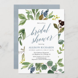 Grüne Eukalyptus-grüne Blätter staubblaue Bridale Einladung