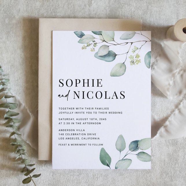 Grüne Eukalyptus-Hochzeit Einladung (Watercolor Sage Green Eucalyptus Wedding Invitation)