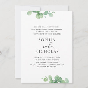 Grüne Eukalyptus-Hochzeit   Elegante Botanik Einladung