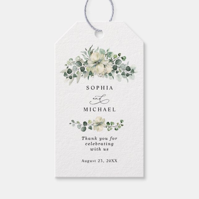 Grüne Eukalyptus-Hochzeit Geschenkanhänger (Vorderseite)