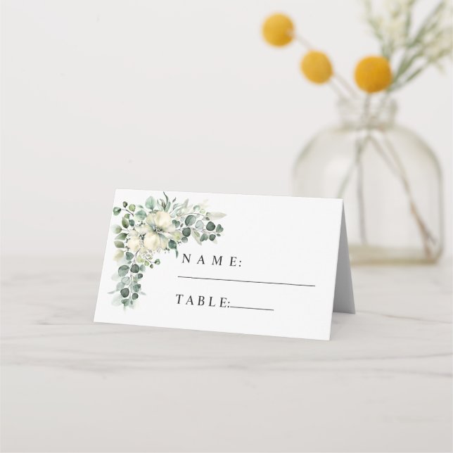 Grüne Eukalyptus-Hochzeit Platzkarte (Vorderseite)