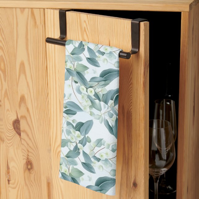 Grüne Eukalyptus im Weichtöner-Stil Geschirrtuch (Drittel gefaltet)