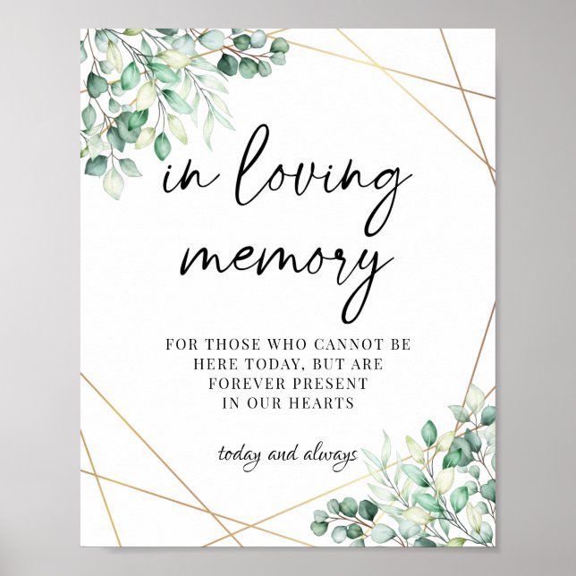 Grüne Eukalyptus in Love Memory Wedding Poster (Vorne)