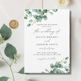Grüne Eukalyptus in Weißschrift Hochzeit Einladung