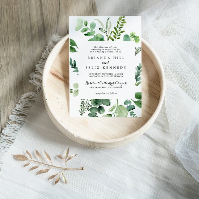 Grüne Eukalyptus-Kalligrafie Traditionelle Hochzei Einladung (Von Creator hochgeladen)