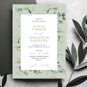 Grüne Eukalyptus Klassik Moderne Salbei Hochzeit Einladung
