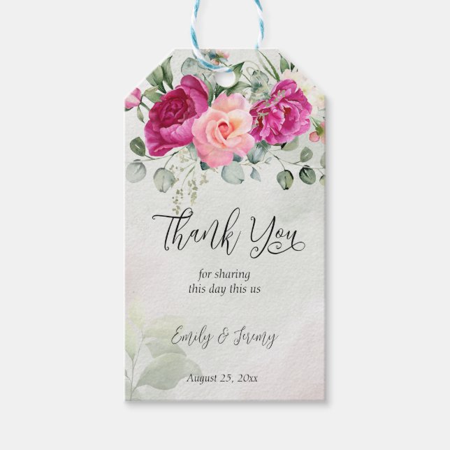 Grüne Eukalyptus magenta peony Rose bevorzugen Geschenkanhänger (Vorderseite)