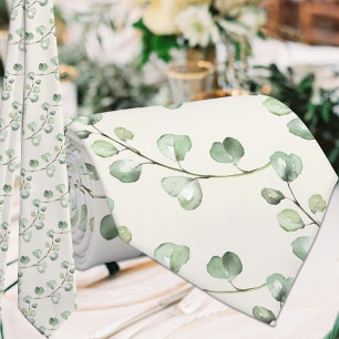 Grüne Eukalyptus Natural Ecru White Wedding Krawatte