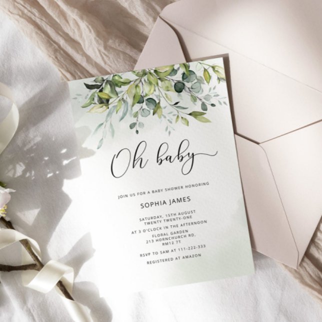 Grüne Eukalyptus Oh Babydusche Einladung (Von Creator hochgeladen)