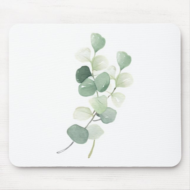 Grüne Eukalyptus-Pastell-Blätter Bettwäsche Mousepad (Vorne)
