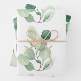 Grüne Eukalyptus-Pastellfarben-Blätter Geschenkpapier Set