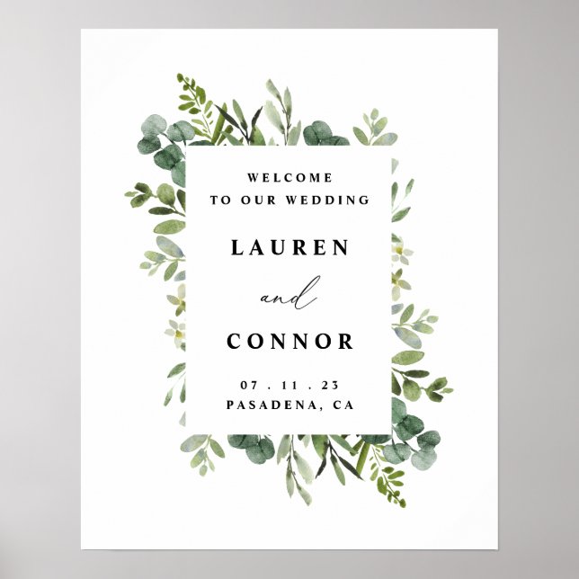 Grüne Eukalyptus Rahmen Hochzeitssymbol Poster