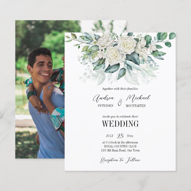 Grüne Eukalyptus Rosen Einladung zur Hochzeit (Vorne/Hinten)