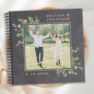 Grüne Eukalyptus Rustikales Foto Hochzeit Notizbuch