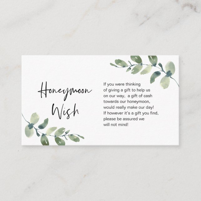 Grüne Eukalyptus, Schwarze Tinte, Flitterwochen Wi Begleitkarte (Vorderseite)