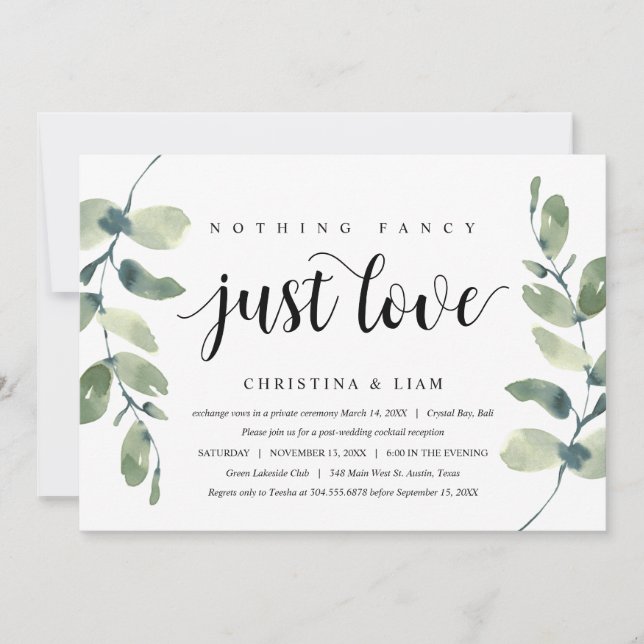 Grüne Eukalyptus, schwarzer Tinte, Hochzeitsfeier Einladung (Vorderseite)