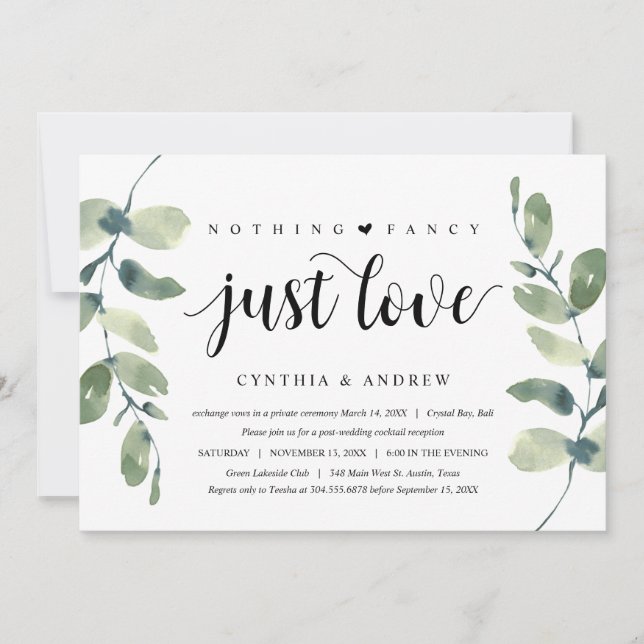 Grüne Eukalyptus, schwarzer Tinte, Hochzeitsfeier Einladung (Vorderseite)