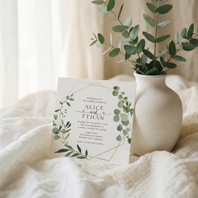 Grüne Eukalyptus-Script-Hochzeit Einladung (Von Creator hochgeladen)