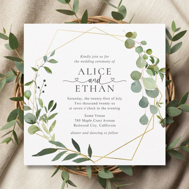 Grüne Eukalyptus-Script-Hochzeit Einladung (Von Creator hochgeladen)
