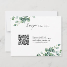Grüne Eukalyptus-Skript QR-Code Hochzeit RSVP Karte